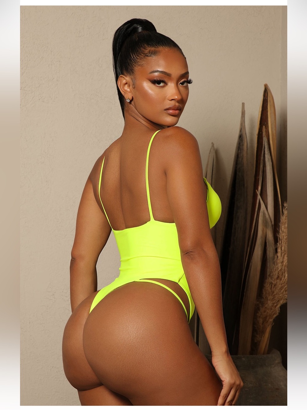 Fashion Nova Neon Yellow Strappy Cutout One-Piece Swimsuit - Picture 2 of 3